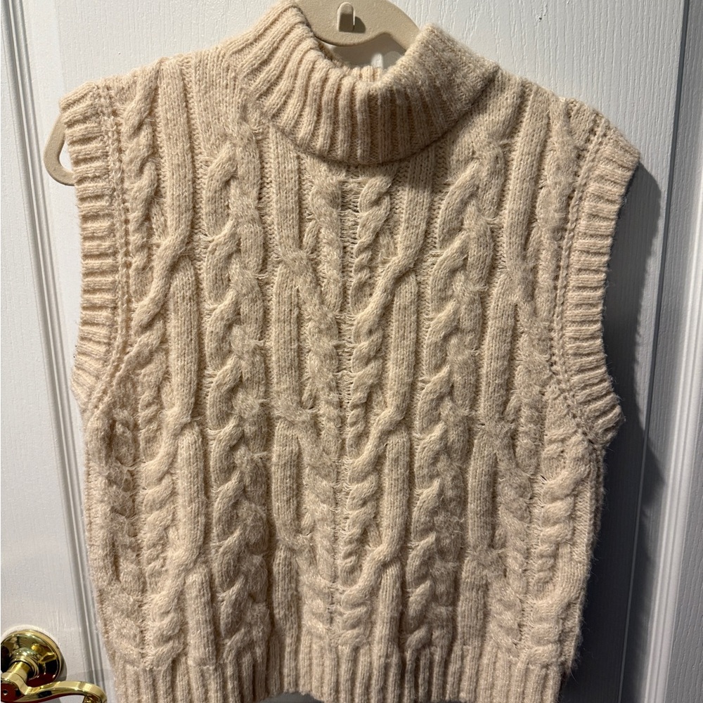 a new day Cable Knit Turtleneck Sweater Vest - Cream